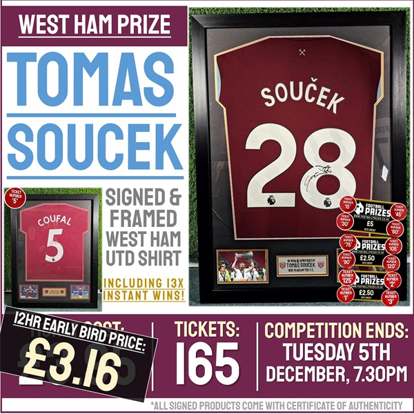 West Ham Competition! Tomas Soucek signed 2023/24 West Ham United Home Shirt! (Plus THIRTEEN Instant Win Prizes!)