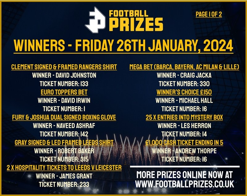 1. WINNERS FRI 26TH JAN 2024