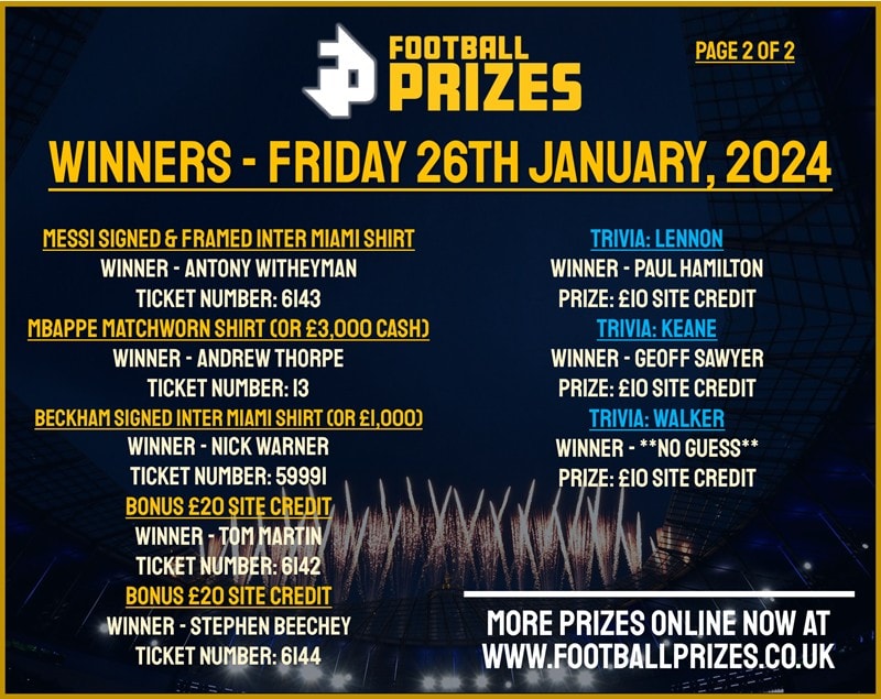 2. WINNERS FRI 26TH JAN 2024