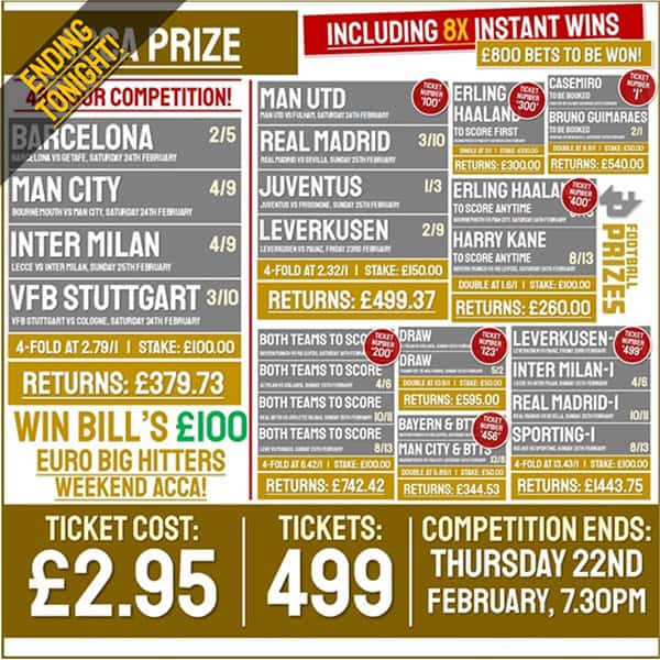 48HOUR Bet Competition! Bill's Mega Weekend Bets! Win up to £800 worth