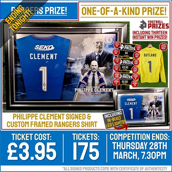 Premium Rangers Competition! Philippe Clement Signed & Custom LED Framed Rangers Shirt! (Plus 13x Instant Win Prizes!)