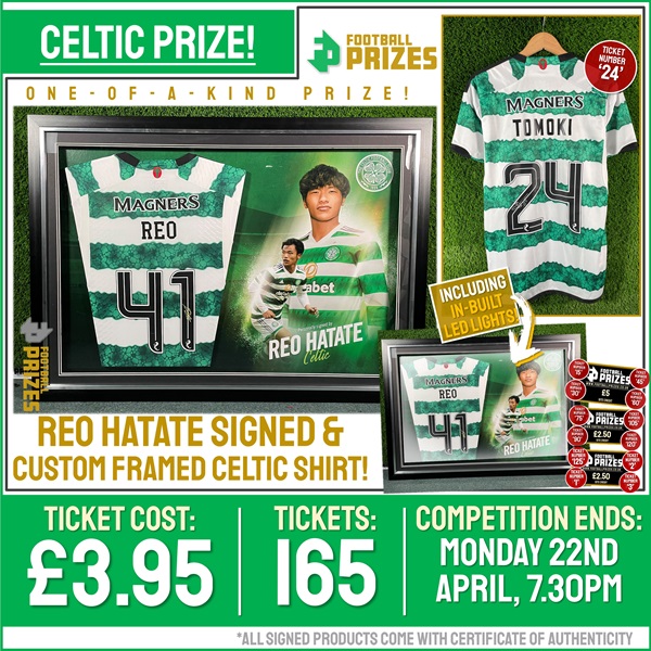 Biggest Ever Celtic Competition! Reo Hatate signed & custom LED framed Celtic Home Shirt! (Plus THIRTEEN Instant Win Prizes!)