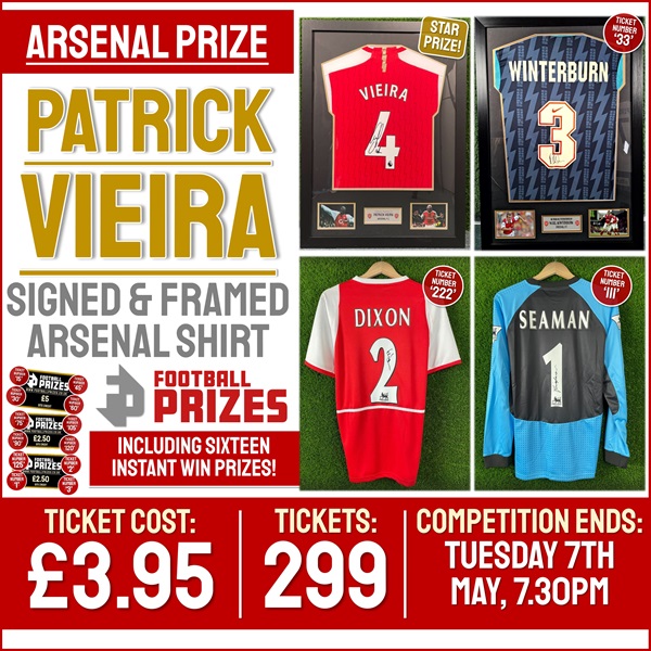 Arsenal Competition! Patrick Vieira Signed & Framed Arsenal Shirt (Including 15x Instant Win Prizes!)