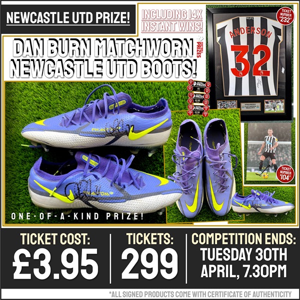 Newcastle Utd Competition! Dan Burn Signed & MATCHWORN Football Boots! (Plus FOURTEEN Instant Win Prizes!)