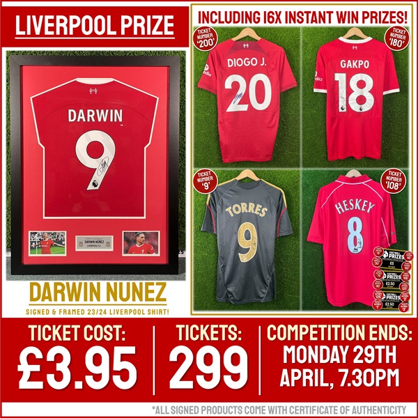 Liverpool Attackers Competition! Darwin Nunez signed & framed Liverpool Shirt! (Plus SIXTEEN Instant Win Prizes!)