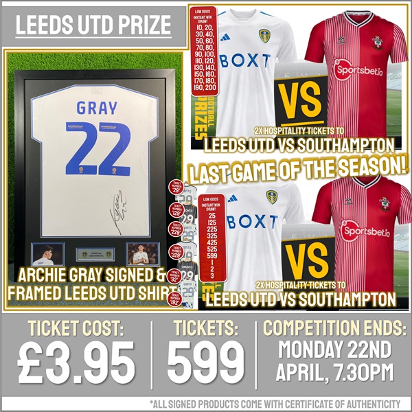 Leeds United Competition! Archie Gray signed & framed Leeds United Shirt! (Plus 36x Instant Win Prizes)