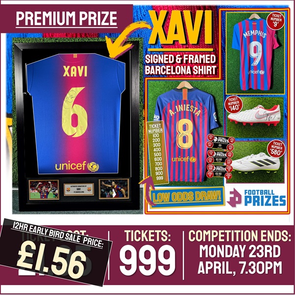 Legends Competition! Xavi signed & framed Barcelona Shirt! (Plus 25x Instant Win Prizes!)