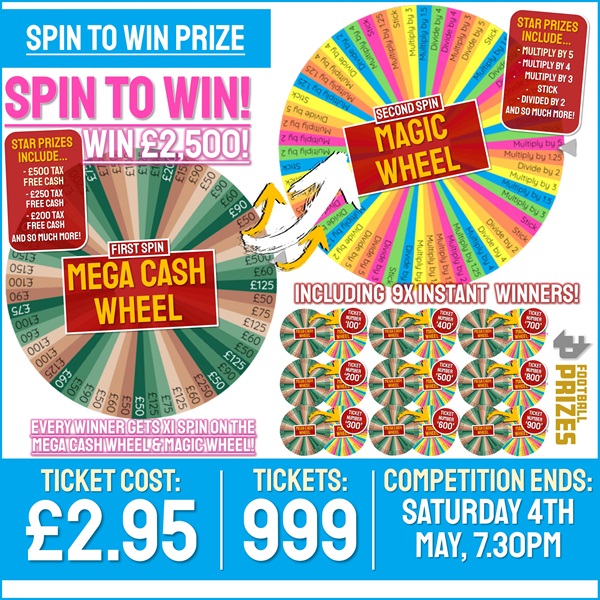 Spin To Win Competition! x1 Spin on the Mega Cash Wheel & Magic Wheel! (Plus NINE Instant Win Prizes!)