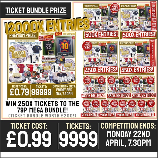 MEGA TICKET BUNDLE COMPETITION! 12,000 TICKETS INTO THE BIGGEST EVER 79P MEGA COMPETITION! (300x Instant Win Prizes!)