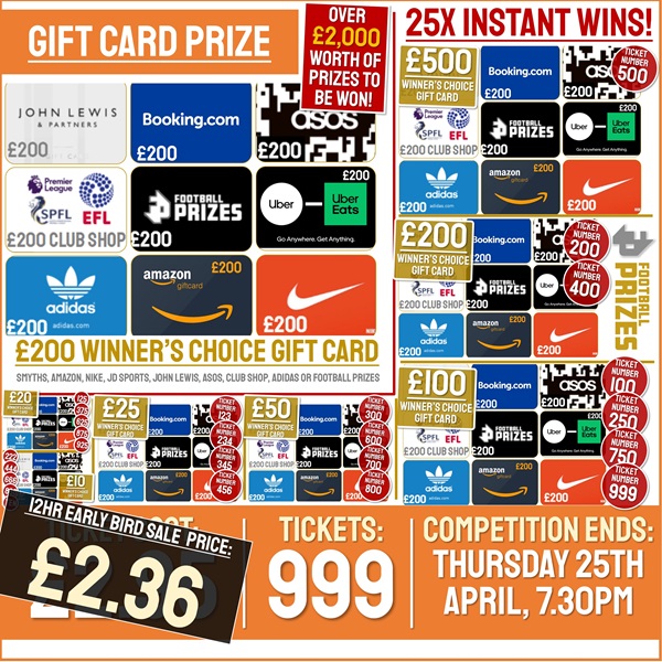 Winner’s Choice! £200 Gift Card! (Plus 25x Instant Win Prizes!) Win over £2,000 Gift cards in total!