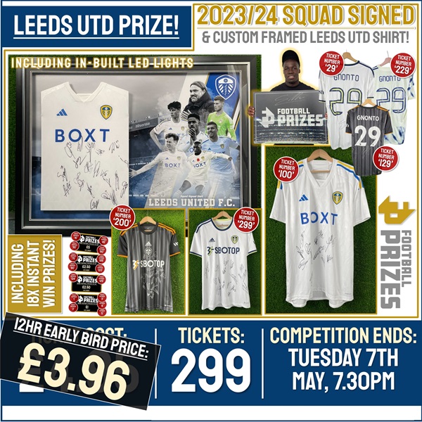 HUGE Leeds United Competition! Leeds United Squad Signed & Custom LED Framed Shirt! (Plus 18x Instant Win Prizes!)