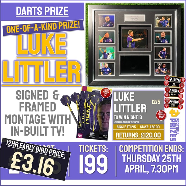 Darts Competition! 2024 PDC Finalist Luke ‘The Nuke’ Littler Signed & Framed Montage with In-Built TV! (Plus 14x Instant Win Prizes!)