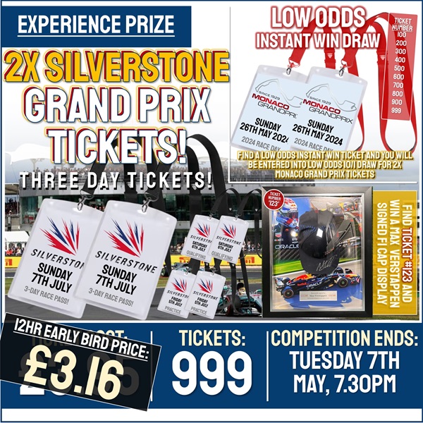 F1 Experience Competition! Double Chance! Win 2x Tickets for the 2024 Silverstone Grand Prix (Plus 23x Instant Win Prizes!)