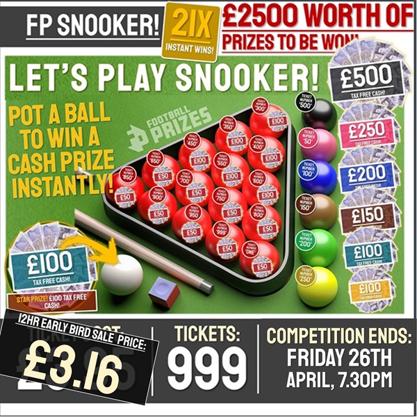 Let’s Play Snooker! Over £2500 in Tax Free Cash to be won (Including 21x Instant Win Prizes!)
