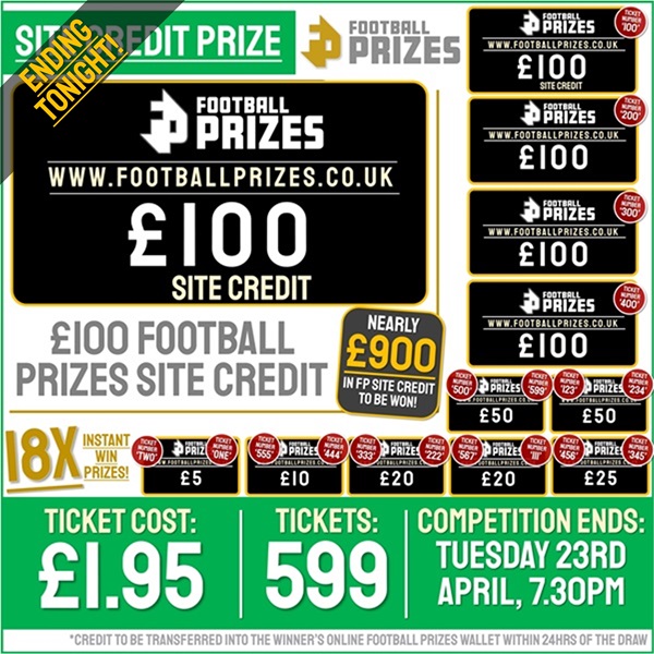 OVER £900 FP Site Credit Bundle! Star Prize £100 Football Prizes Site Credit! (x18 Instant Win Prizes!)