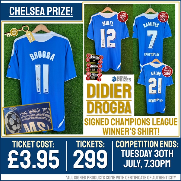Chelsea Competition! Didier Drogba signed 2012 Champion’s League Final Chelsea Shirt! (Plus SEVENTEEN Instant Win Prizes!)