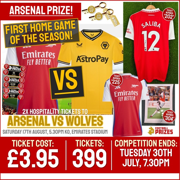 Matchday Competition! Arsenal Vs Wolverhampton Wanderers! Opening Day of the Season! (Plus 17x Instant Win Prizes!)