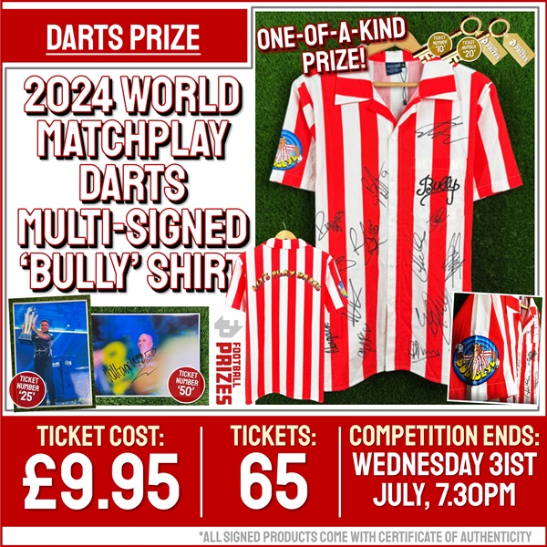 Alternative Sport! one-of-a-kind Multi-signed Bully Boy ‘Bullseye’ Darts Shirt! (Plus FIFTEEN Instant Win Prizes!)