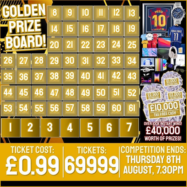 Biggest Ever Golden Prize Board! Over £40,000 Worth of Prizes to be Won! (Including 300x Instant Wins!)