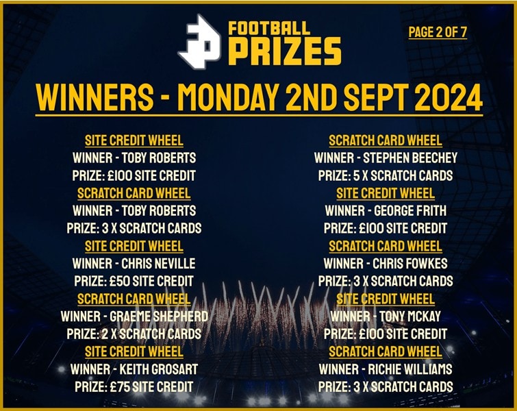 2. MONDAY 2ND SEPT 2024 WINNERS