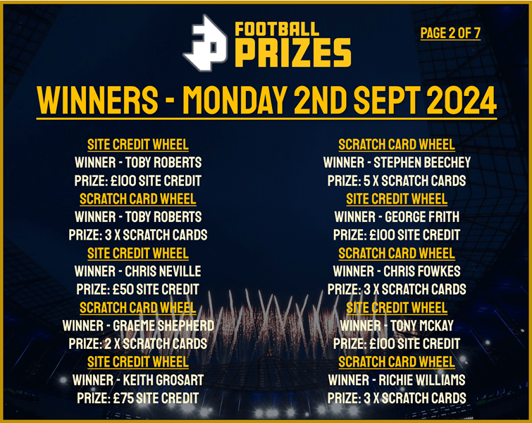 2. MONDAY 2ND SEPT 2024 WINNERS