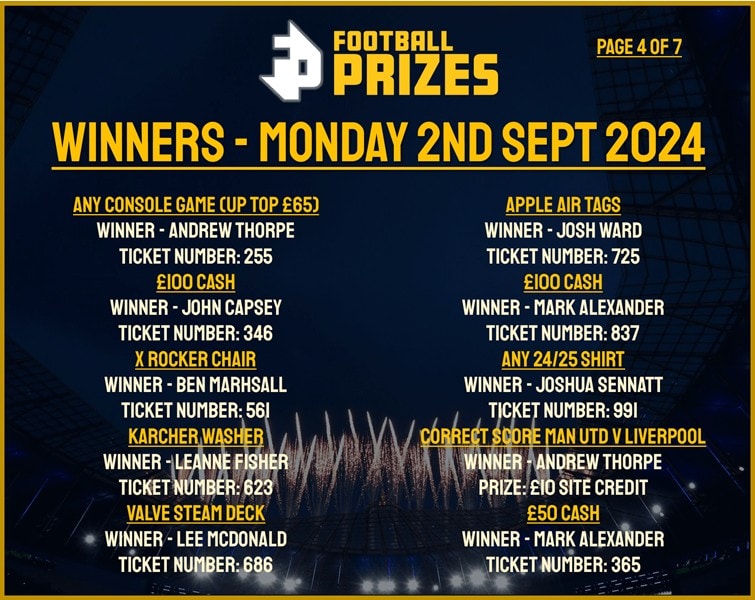 4. MONDAY 2ND SEPT 2024 WINNERS