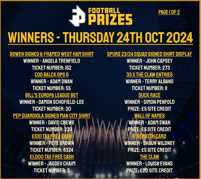 Thursday Winners