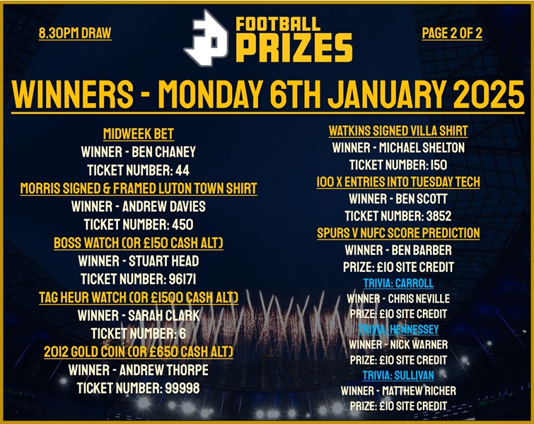 Monday 6th January 8.30pm 2