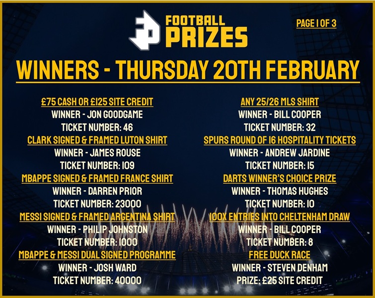 1. THURSDAY 20TH FEB 2025 WINNERS