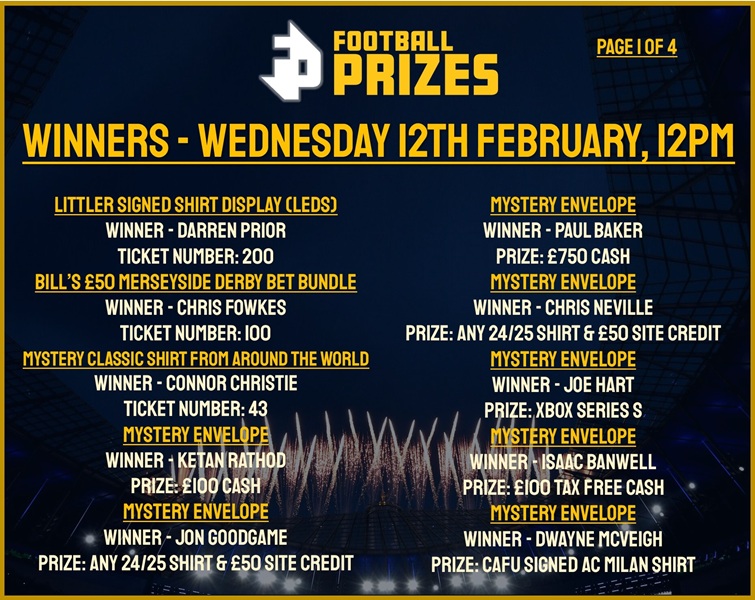 1. WEDNESDAY 12TH FEB 2025 WINNERS
