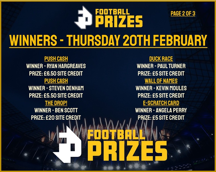 2. THURSDAY 20TH FEB 2025 WINNERS