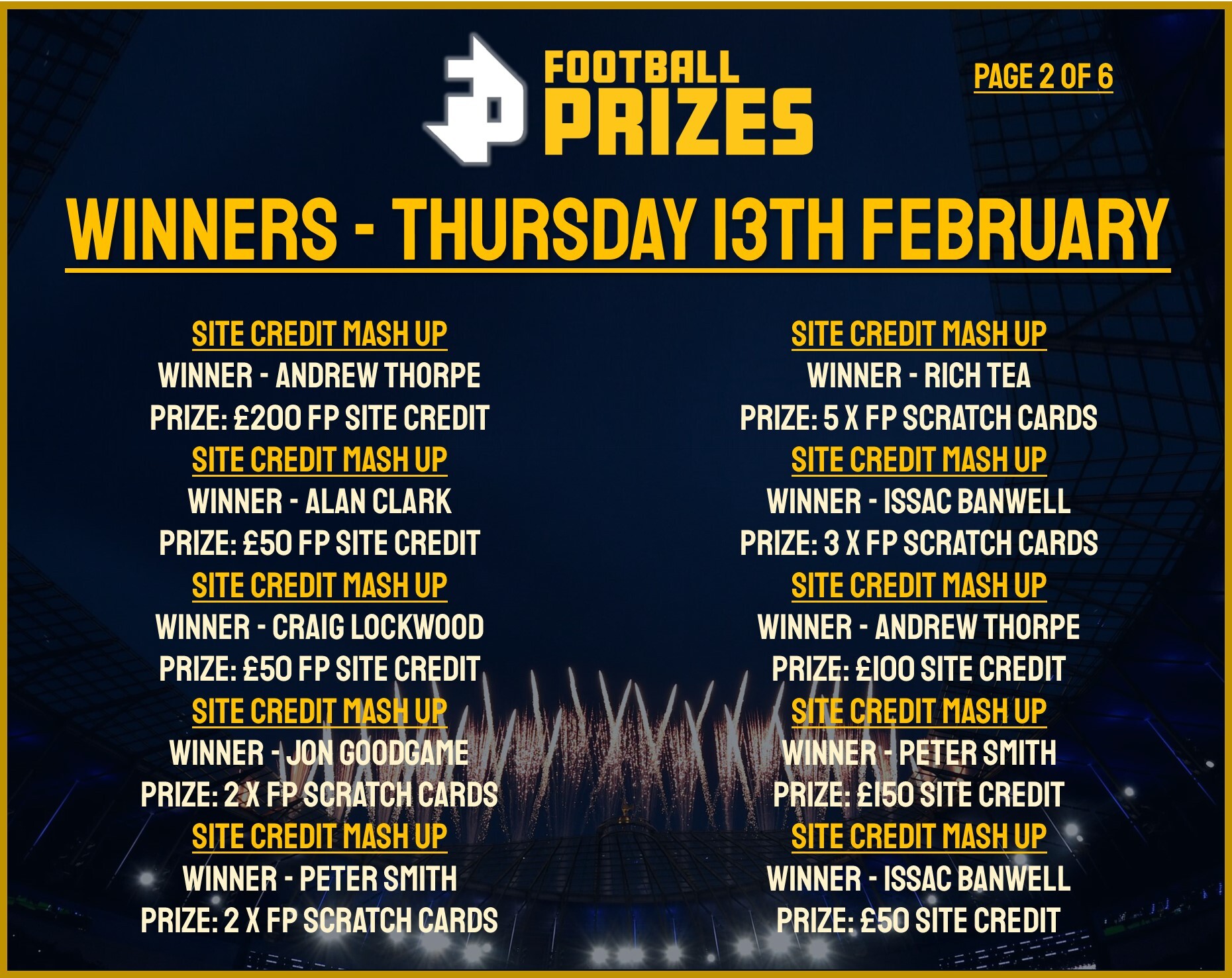 2. Thursday 13th Feb 2025 Winners