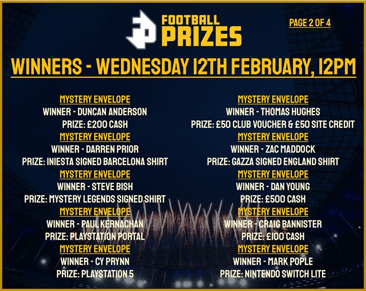 2. WEDNESDAY 12TH FEB 2025 WINNERS