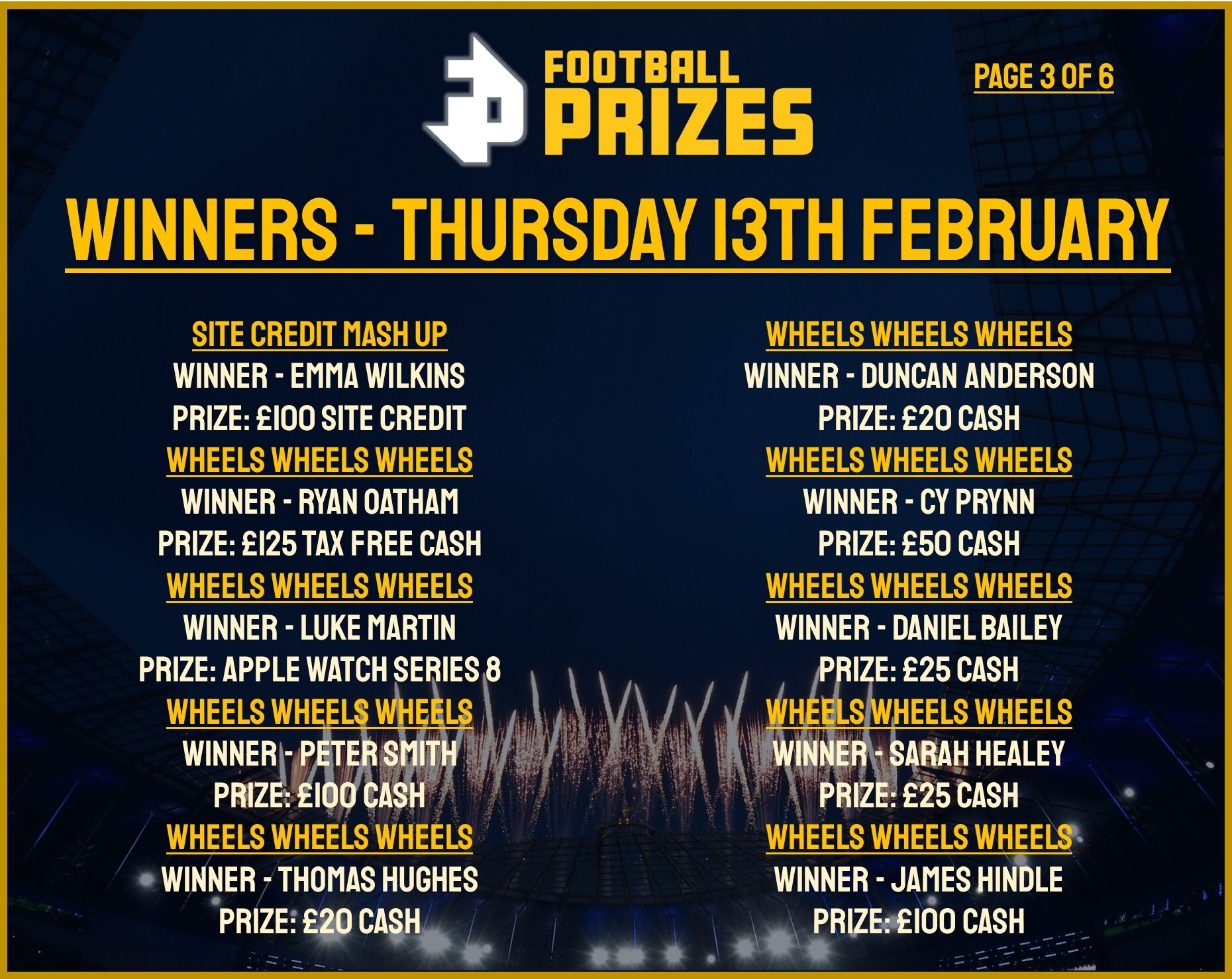 3. Thursday 13th Feb 2025 Winners
