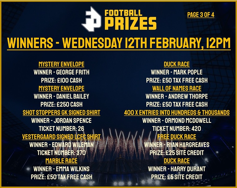 3. WEDNESDAY 12TH FEB 2025 WINNERS