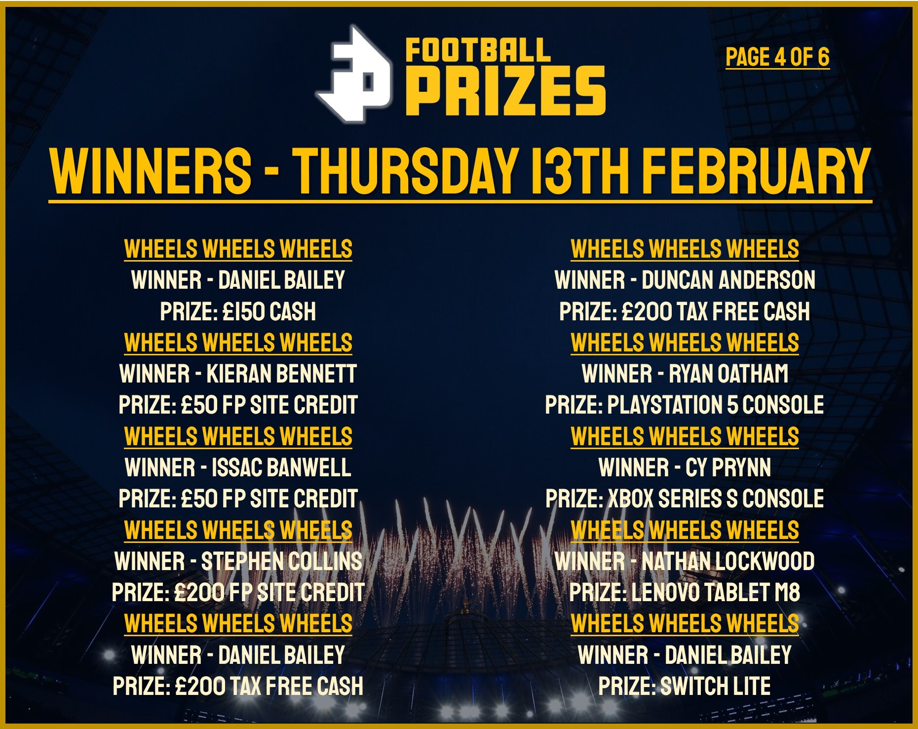 4. Thursday 13th Feb 2025 Winners