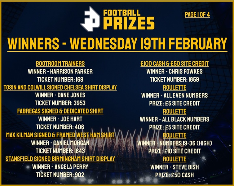 Wednesday 19th Midday Draw