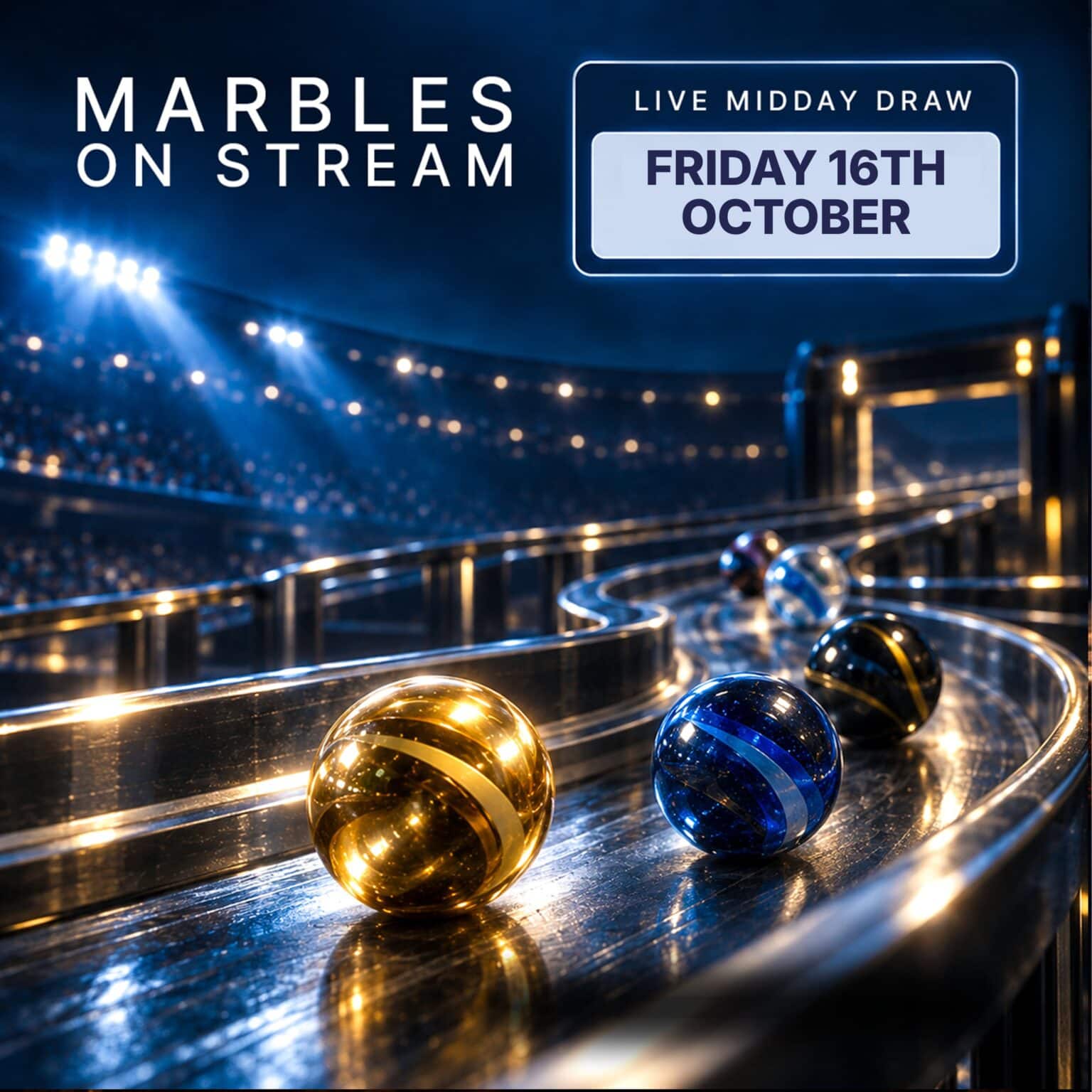 Live Marble Run. Friday 16th October, 12pm Midday Draw - Football Prizes